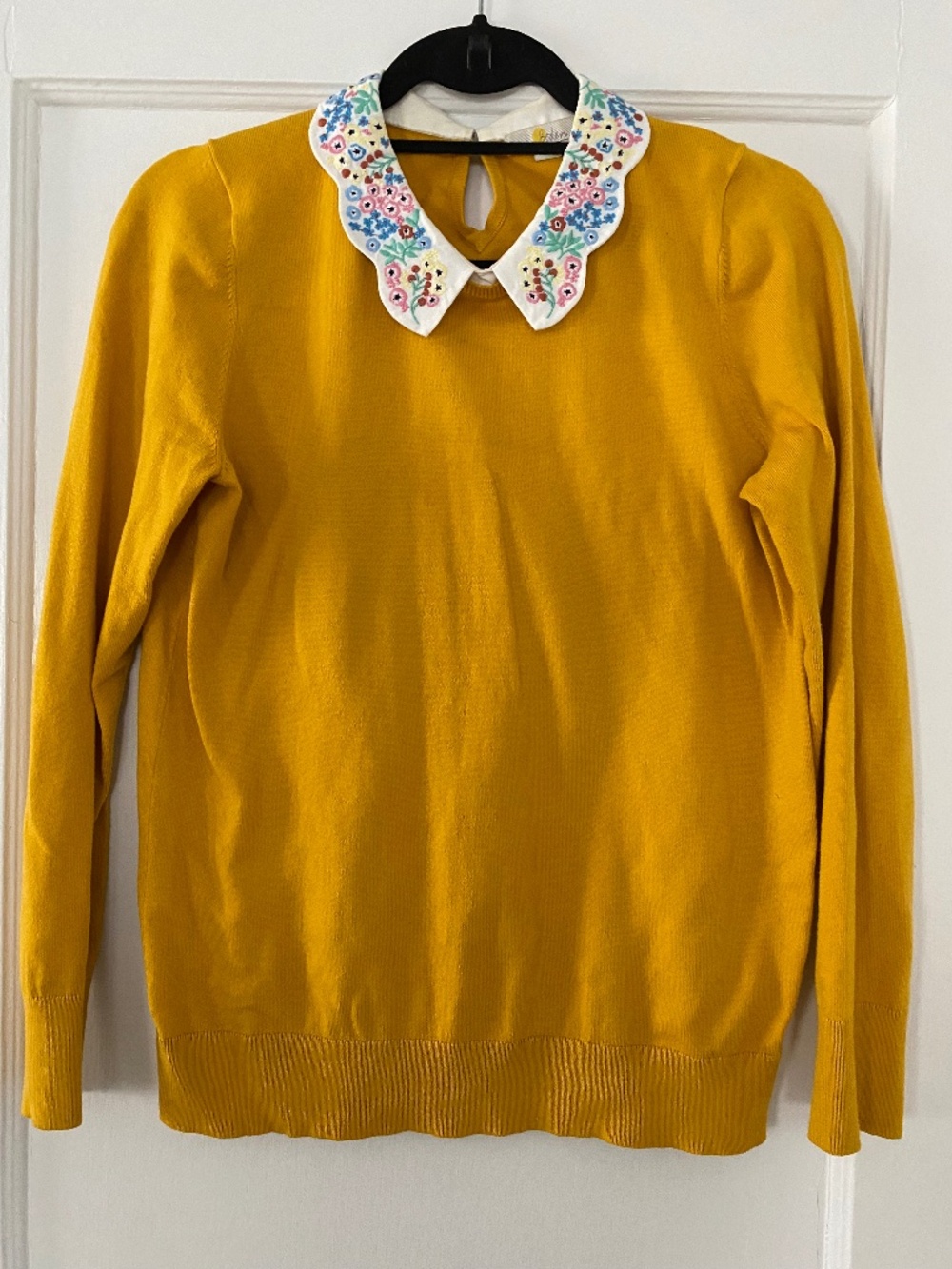 Embroidered Collar Mustard Women's Sweater